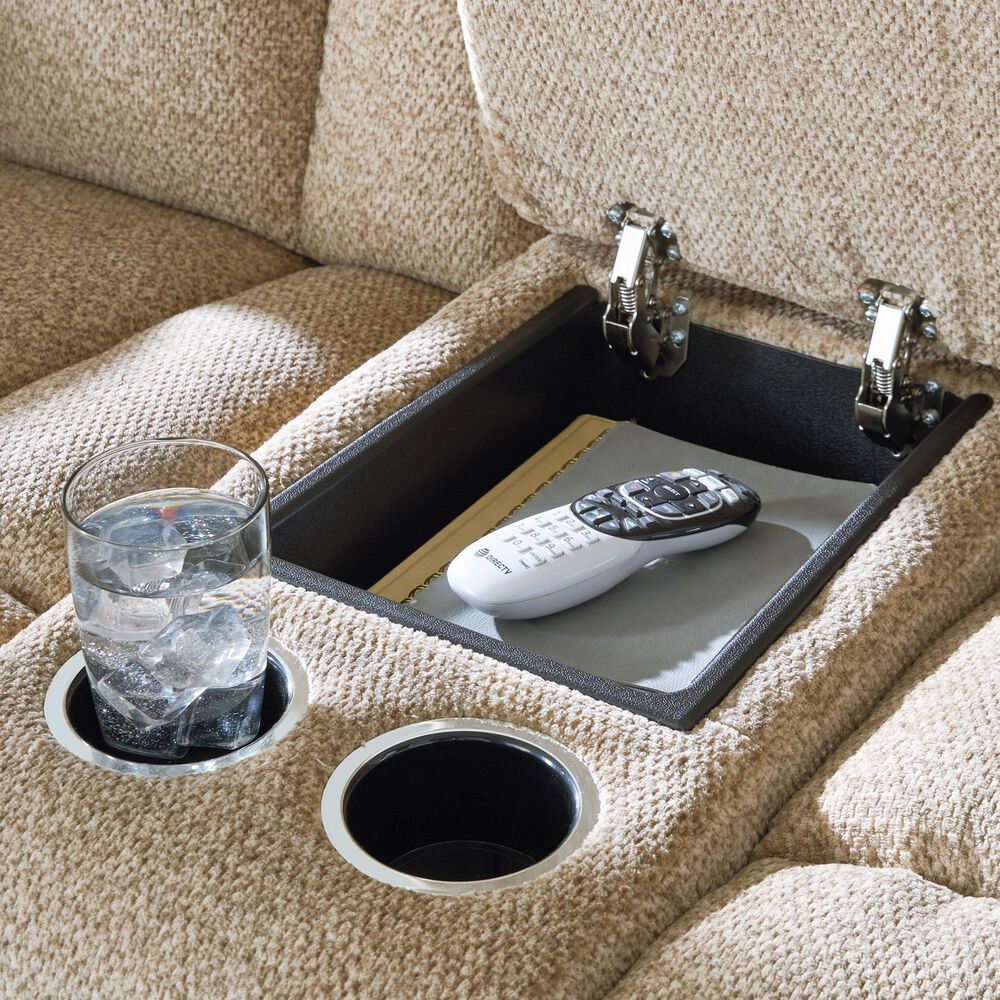 Ashley Tip-Off Power Reclining Loveseat with Adjustable Headrest in Wheat, , large