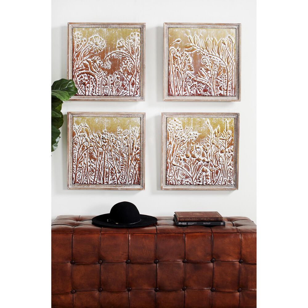 Maple and Jade 20&quot; x 20&quot; Eclectic Floral Wall Decor in White, Gold, Orange and Red &#40;Set of 4&#41;, , large