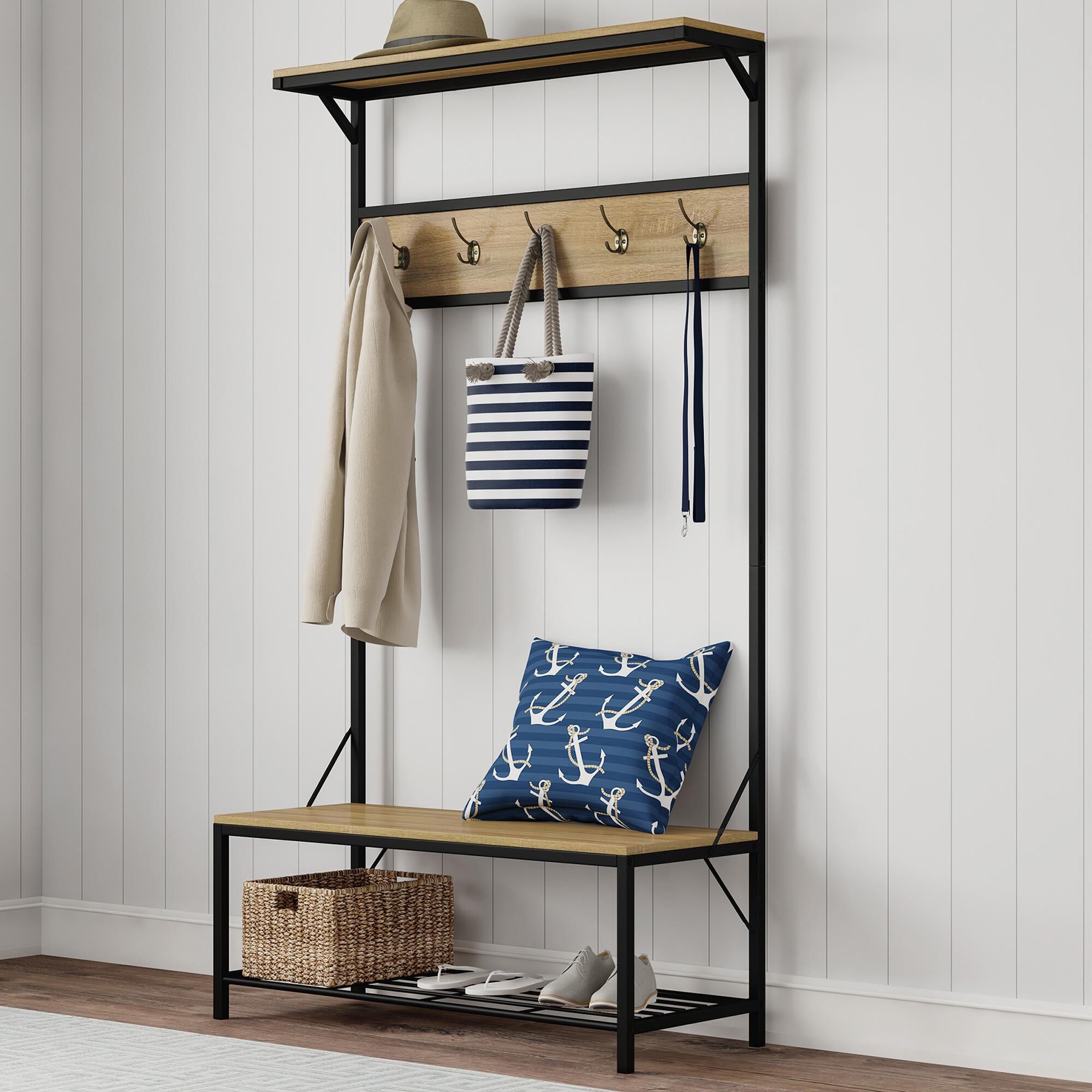 Entryway rack and sale bench