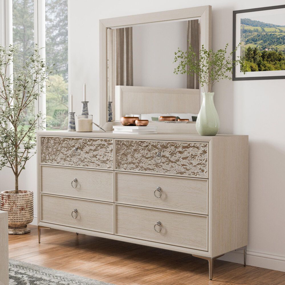 Furniture of America Bashford 6-Drawer Dresser and Mirror in Natural Oak, , large