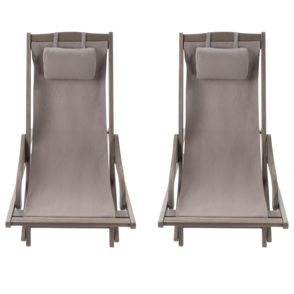Hearth and Haven Nikki Outdoor Sling Chair with Pillow in Grey &#40;Set of 2&#41;, , large