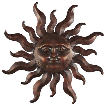 Maple and Jade 35" x 32" Sun Wall Decor with Smiling Face and Curved Rays in Bronze, , large