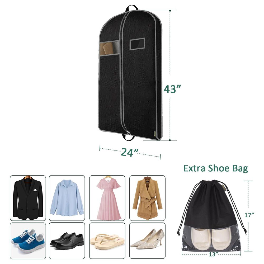 HOMLUX 43" Garment Bag with Shoe Storage in Black, , large