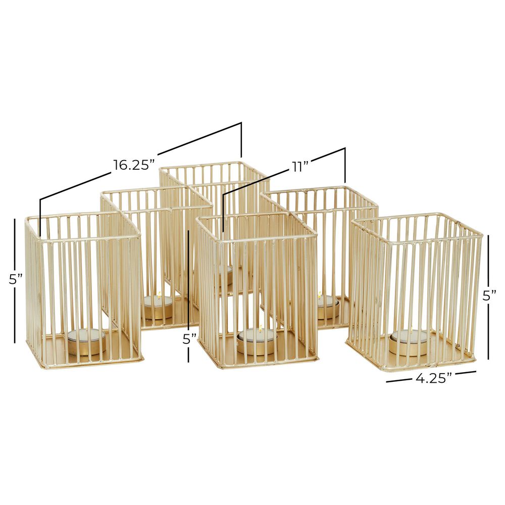 Maple and Jade Modern Metal Candle Holder with Rectangular Cage Design in Gold &#40;Set of 3&#41;, , large
