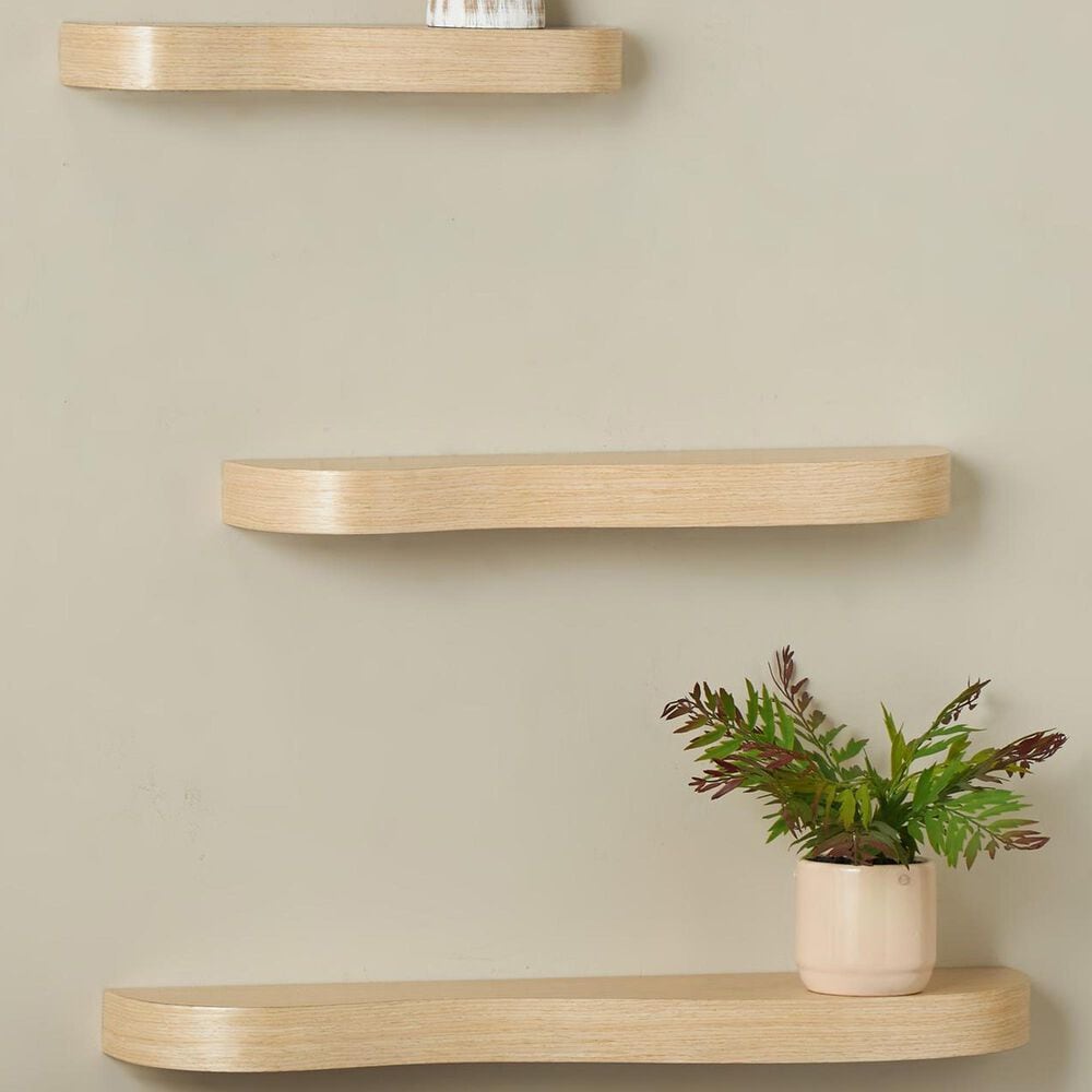 Maple and Jade 3-Piece Handmade Wall Shelf Set in Light Brown, , large