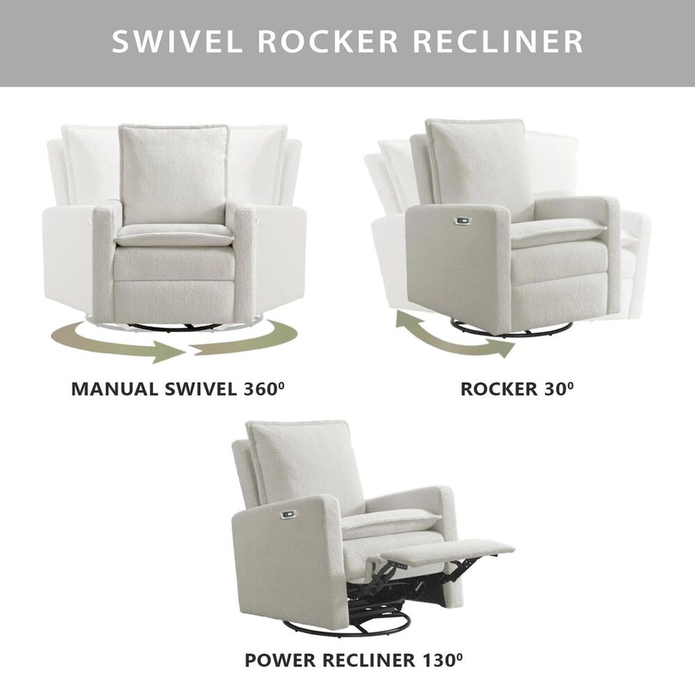 Oxford Baby Uptown Power Swivel Glider Recliner in Boucle White, , large