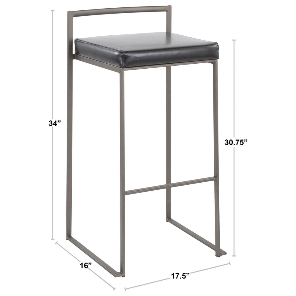 Lumisource Fuji Stackable Barstool with Brown Faux Leather in Brushed Stainless Steel &#40;Set of 2&#41;, , large
