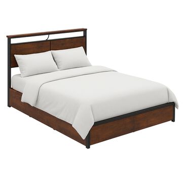 HOMLUX Full 4-Drawer Storage Bed with LED Headboard in Rustic Brown, , large