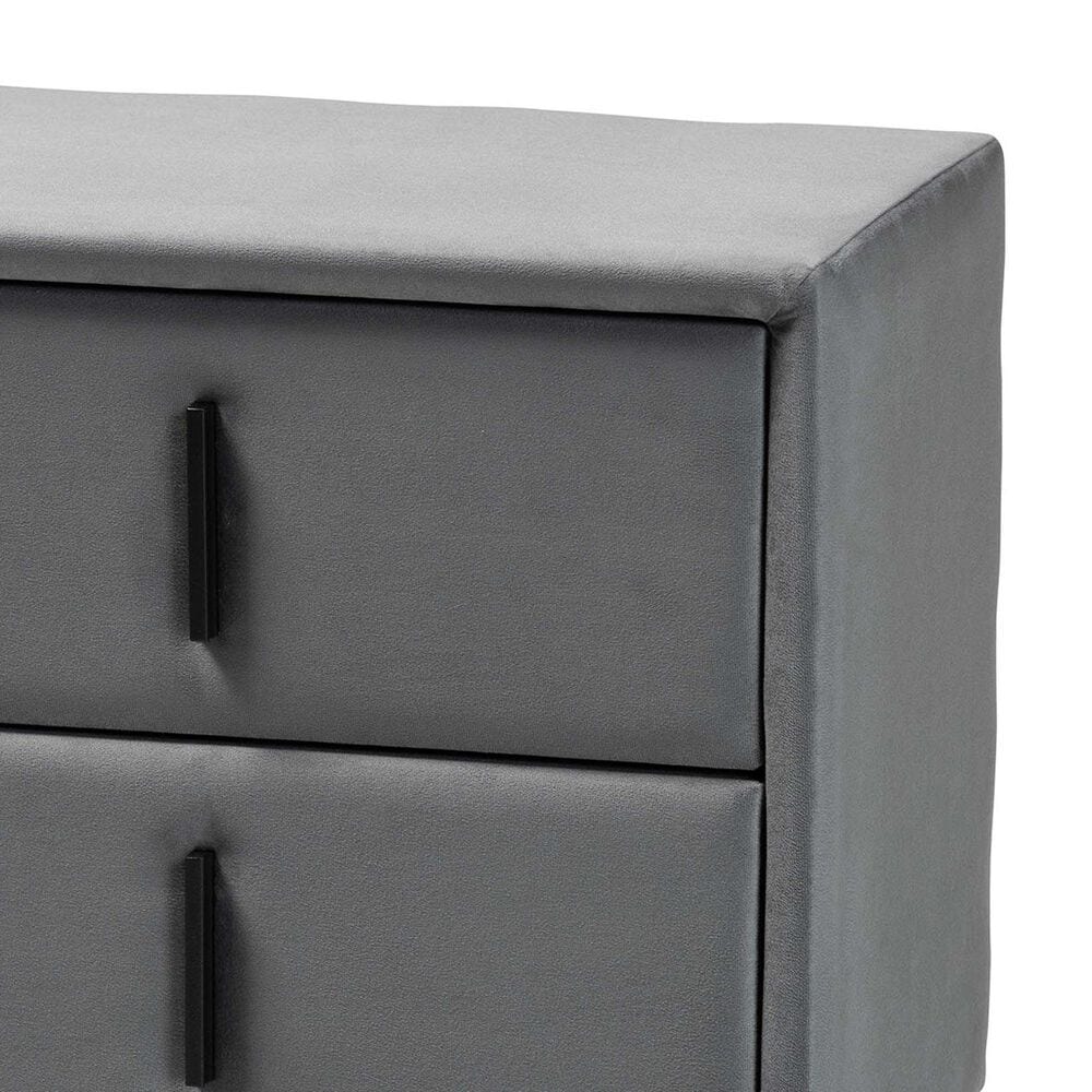 Baxton Studio Etienne 2-Drawer Nightstand with Slate Grey Velvet Upholstery in Black, , large