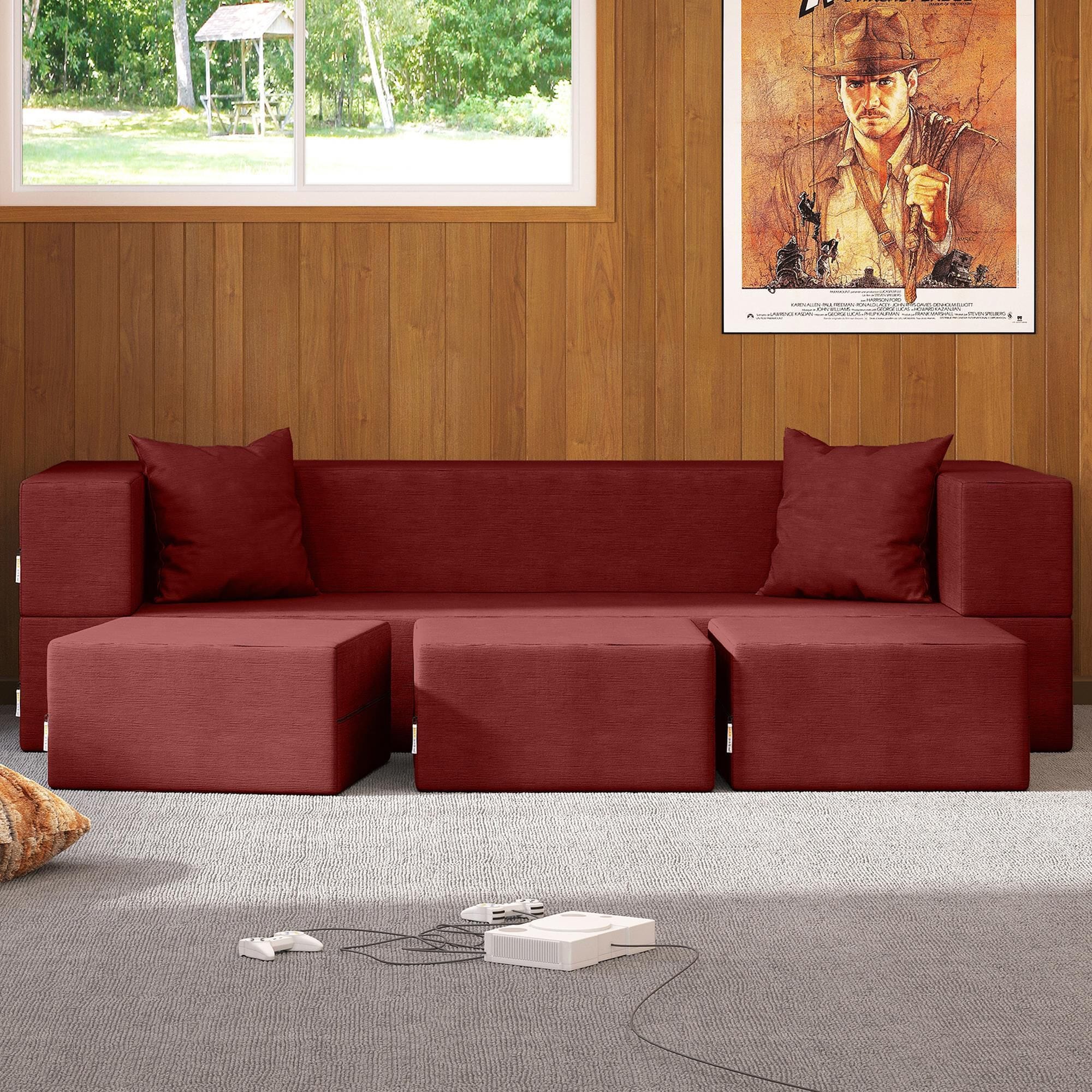 Jaxx Zipline 3-Piece Stationary Convertible Sleeper Sofa in Berry