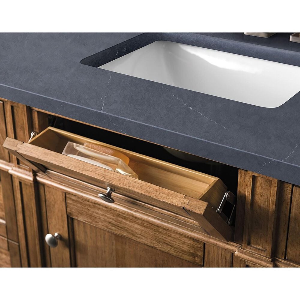 James Martin Vanities Brittany 60&quot; Single Bathroom Vanity in Saddle Brown with 3 cm Charcoal Soapstone Quartz Top and Rectangular Sink, , large