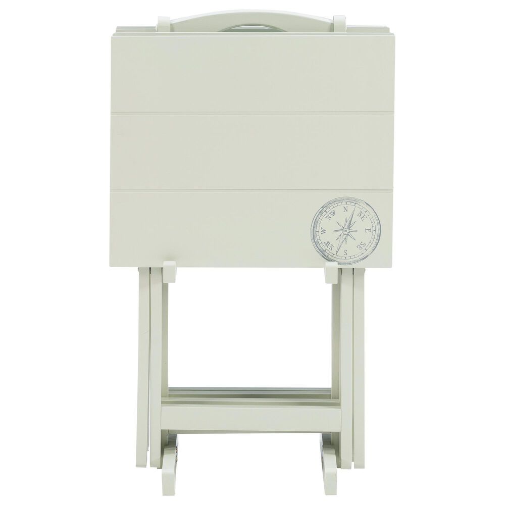 Linon Home Decor Compass Folding TV Tray Table Set with Stand in Light Gray (Set of 4), , large