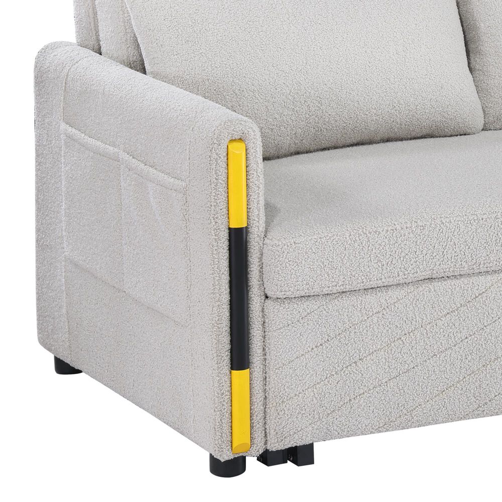 HOMLUX 55.5" Stationary Teddy Dual-Pull Sleeper Loveseat with Side Pockets in Beige Velvet, , large