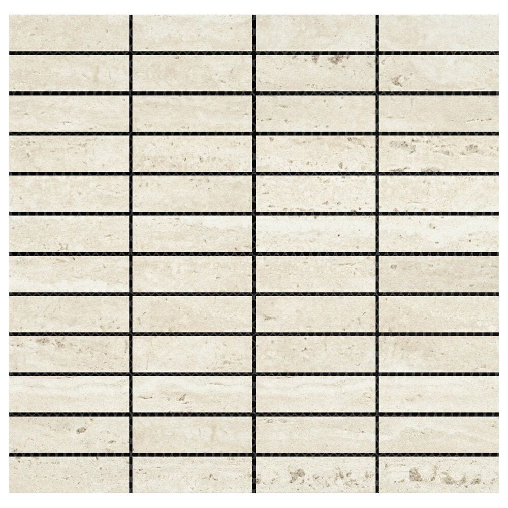 Emser Jargon Ivory 1" x 4" Stacked on 12" x 12" Honed Porcelain Mosaic Sheet, , large
