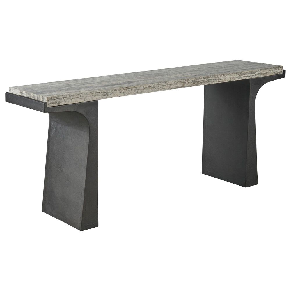 Furniture Worldwide Quill Console Table in White Travertine and Dark Bronze, , large
