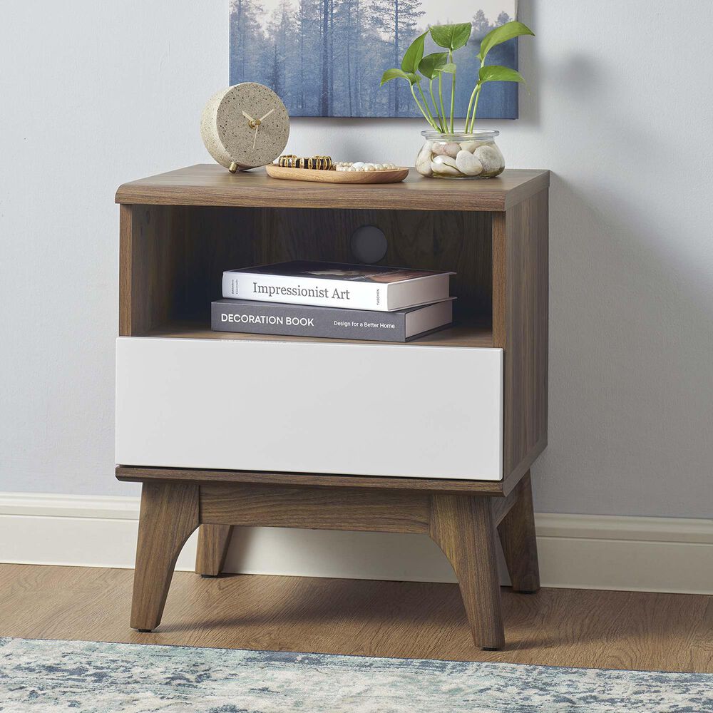 Modway Envision 1 Drawer and Shelf Nightstand in Walnut White, , large