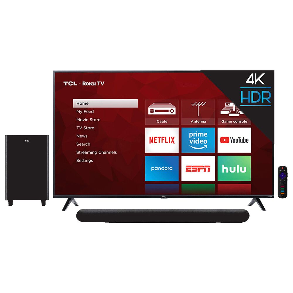 TCL 65" Class 4K UHD HDR Roku - Smart TV with 2.1 Dolby Audio Sound Bar System, , large