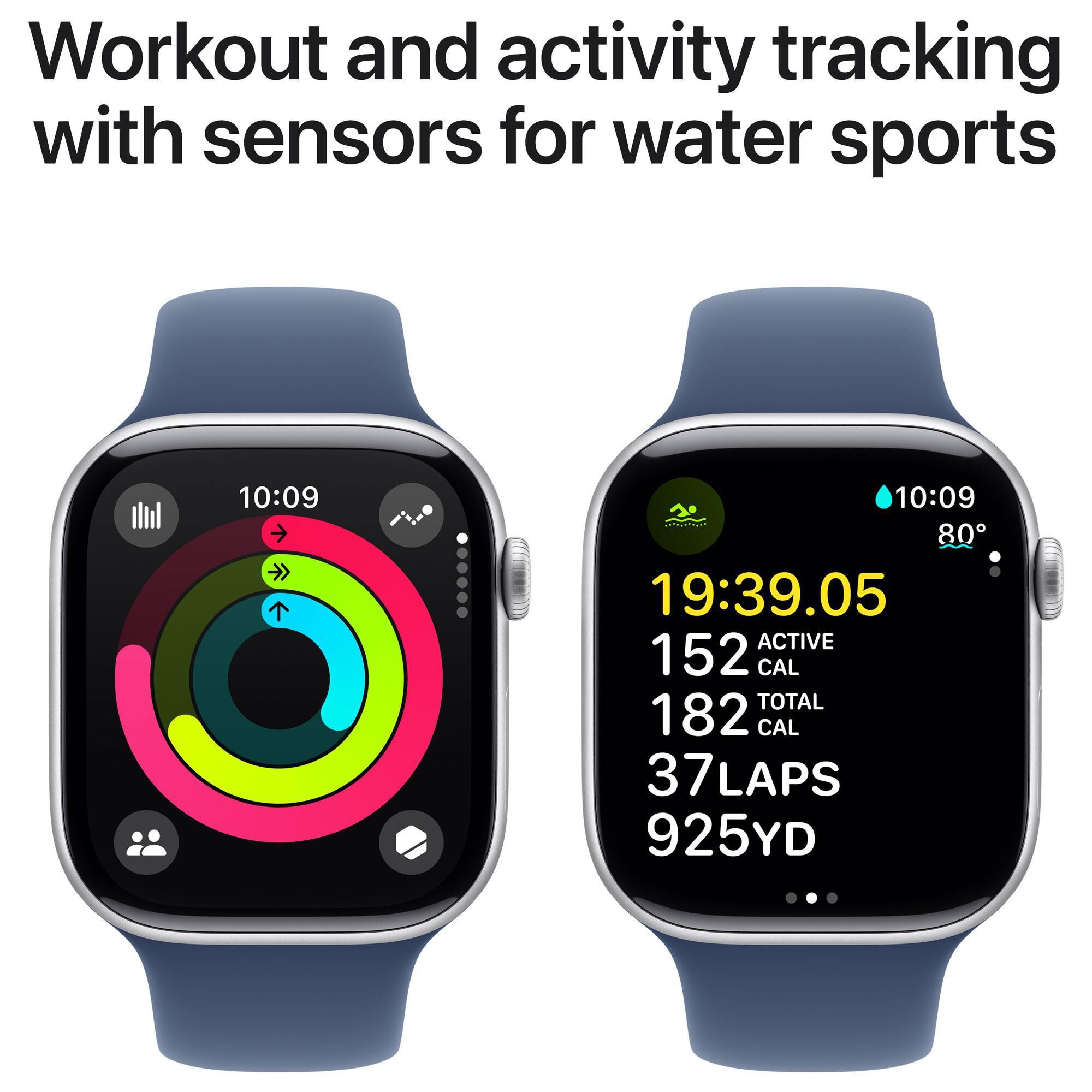 Apple Watch Series 10 GPS 46mm Silver Aluminum Case with Denim Sport Band M L NFM