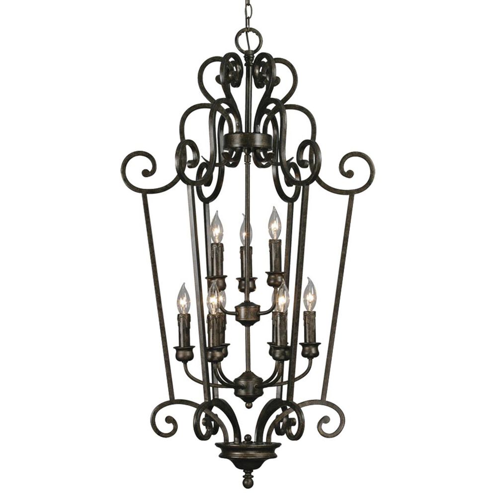 Golden Lighting Heartwood 2 Tier - 9-Light Caged Foyer in Burnt Sienna with Drip Candlesticks, , large
