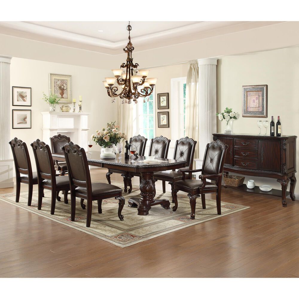 Crown Mark Kiera Double Pedestal Dining Table Only in Rich Brown , , large