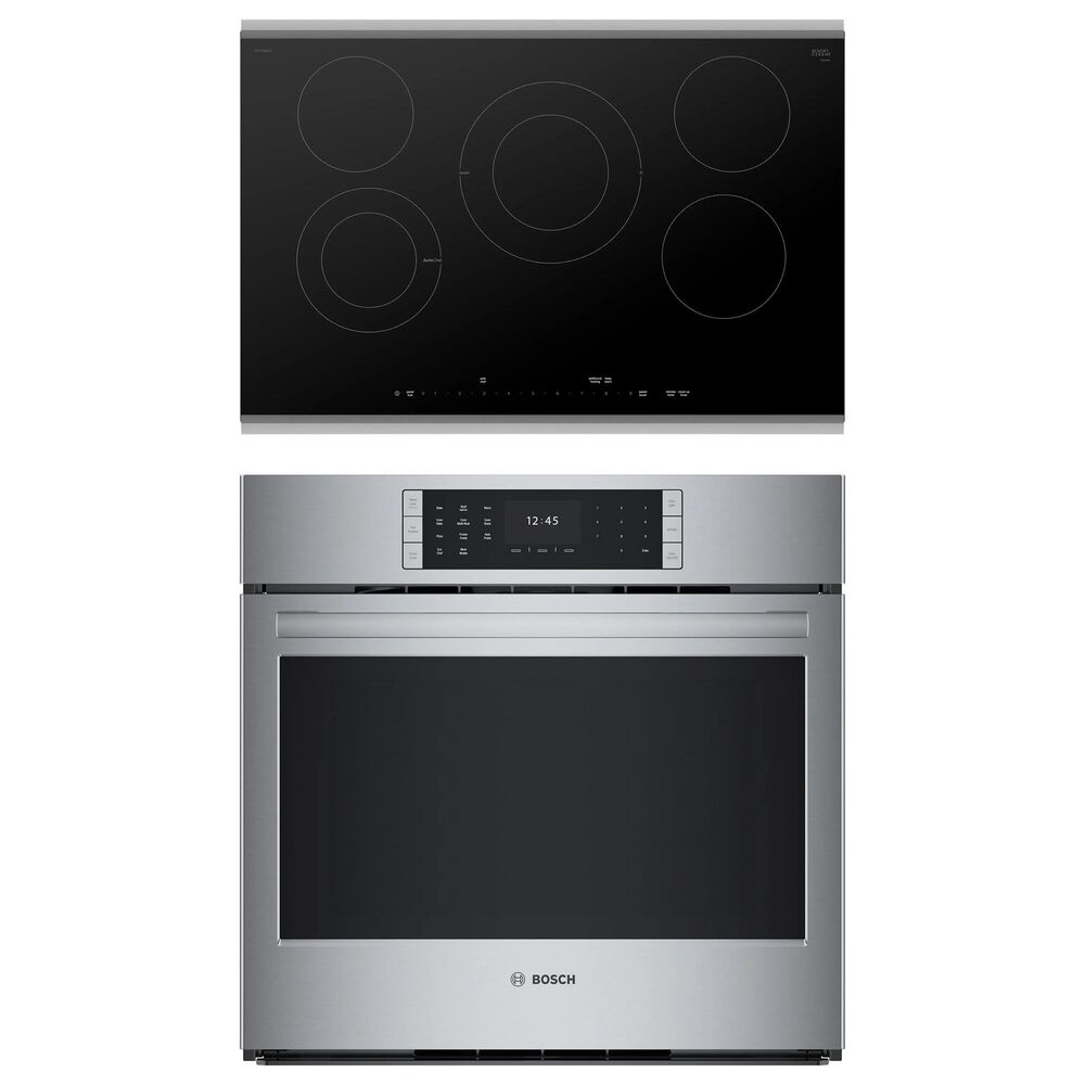 Bosch Benchmark 2-Piece Kitchen Package with Stainless Steel 4.6 Cu. Ft. Single Wall Oven and Black 30" Electric Cooktop, , large