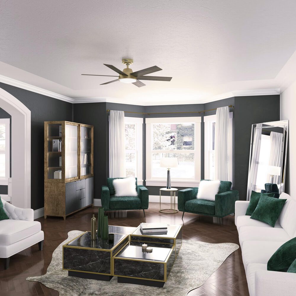 Hunter Donatella 52&quot; Ceiling Fan with LED Lights in Burnished Brass, , large