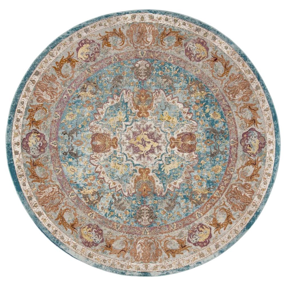 Safavieh Aria 6"6" Round Blue and Orange Area Rug, , large