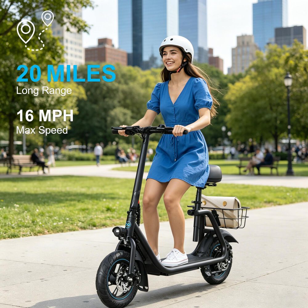 HOMLUX 450W 20-Mile Adults Electric Scooter LED Display in Black, , large