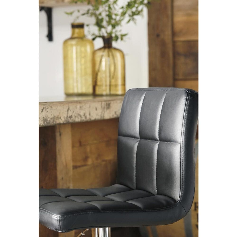 Ashley Adjustable Height Swivel Bar Stool with Black Cushion in Chrome, , large