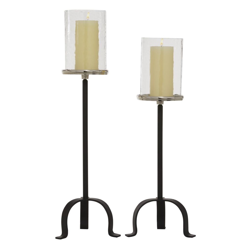 Maple and Jade Traditional Metal Hurricane with Stand in Black (Set of 2), , large