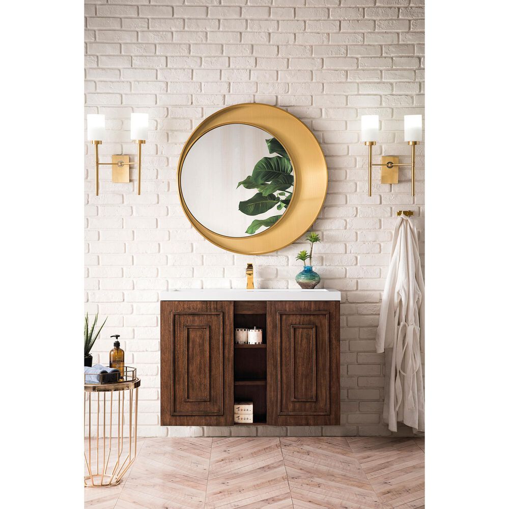 James Martin Vanities Alicante 39.5&quot; Single Bathroom Vanity in Mid Century Acacia with 5 cm White Glossy Resin Top and Rectangular Sink, , large