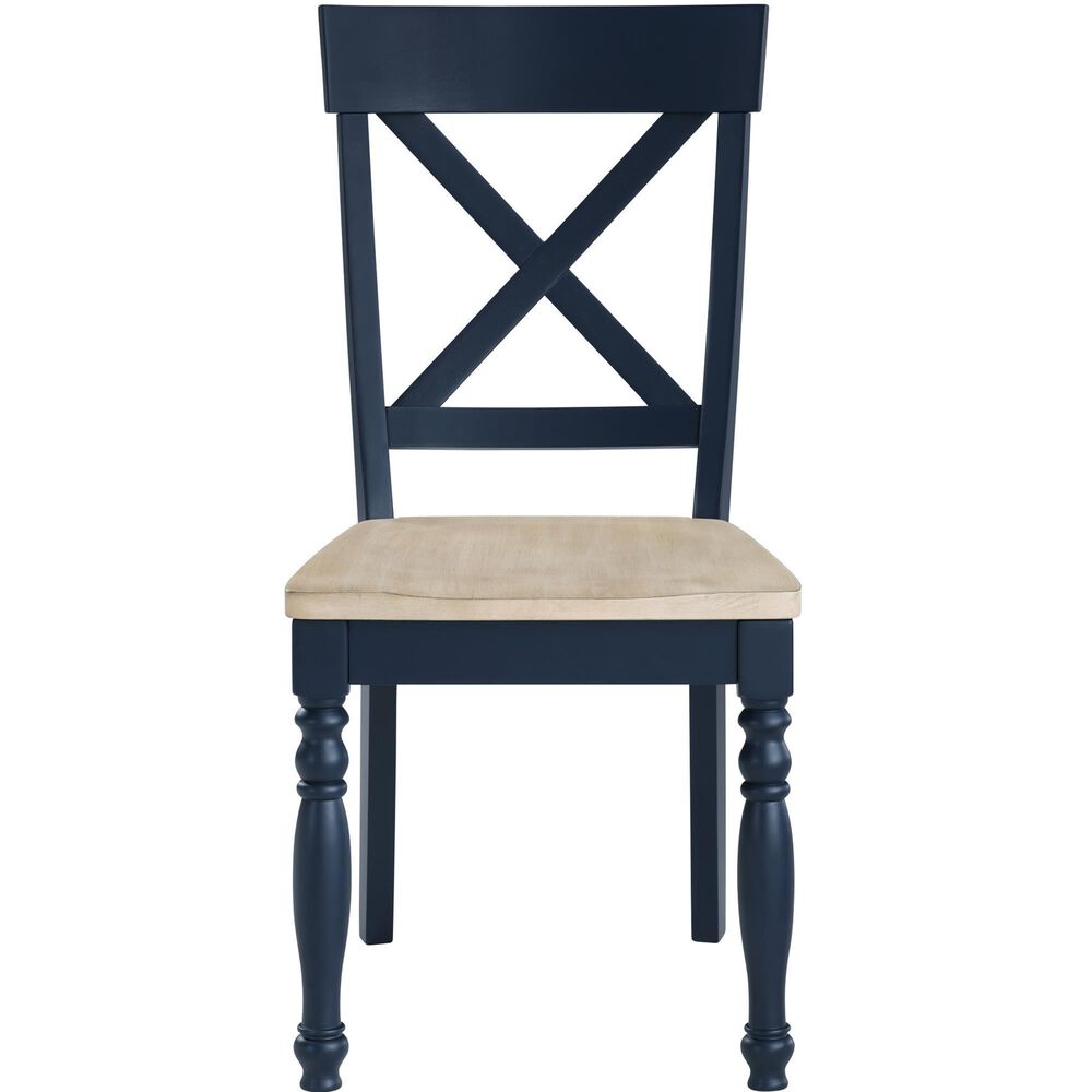 Steve Silver Darcy Round Dining Table and 4 Dining Side Chairs in Natural and Blue, , large