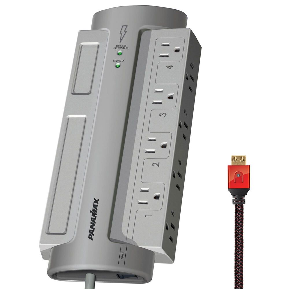 Helios 2-Piece Powermax 8 AC Outlet Surge Protector and Black Series 6" 8K HDMI Cable, , large
