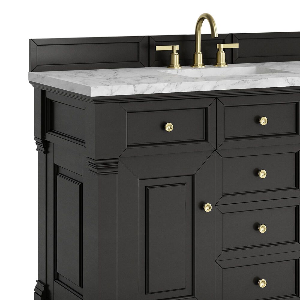 James Martin Vanities Brookfield 48" Single Bathroom Vanity in Black Onyx with 3 cm Carrara White Marble Top and Rectangular Sink, , large