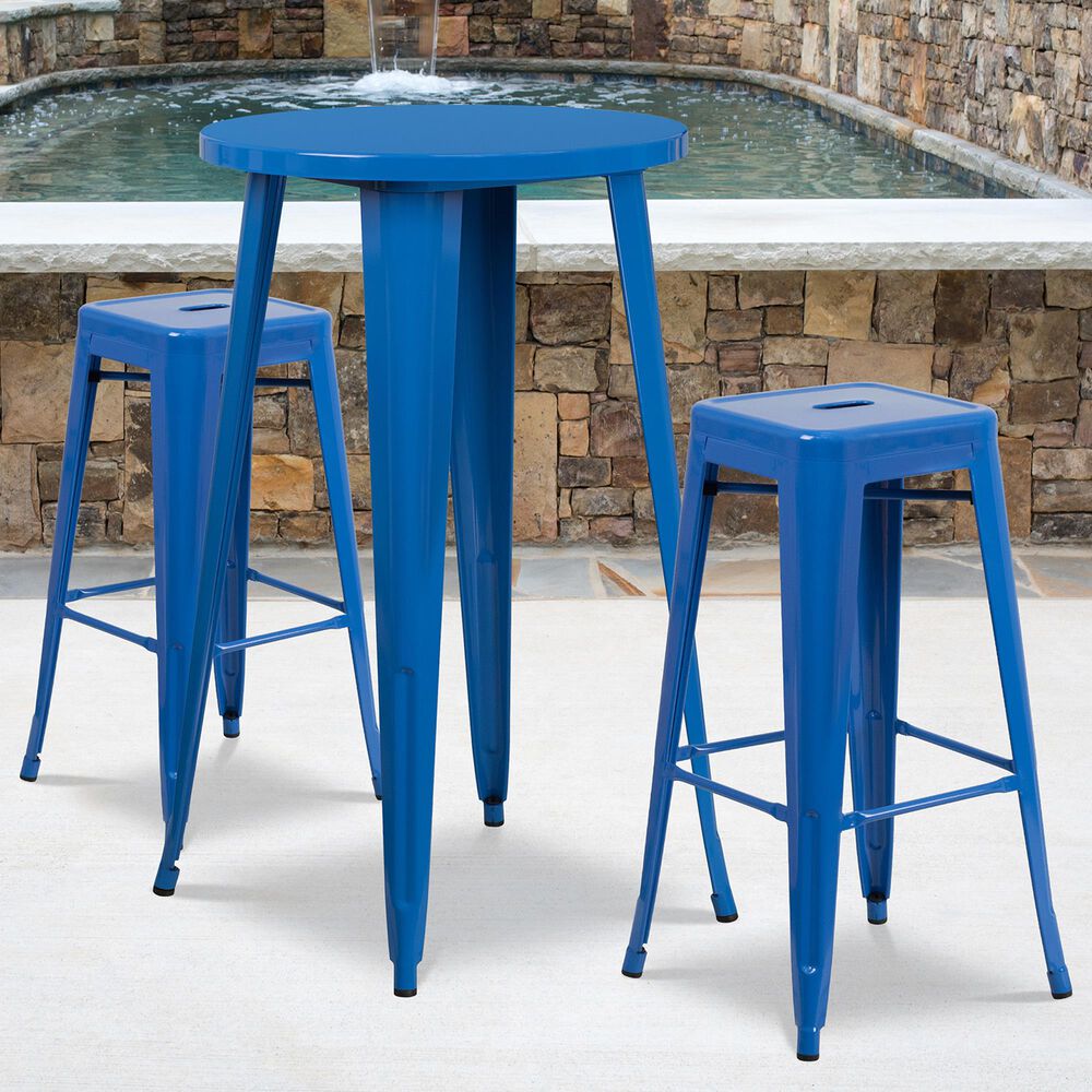 Flash Furniture 3-Piece Metal Bar Table Set in Blue, , large