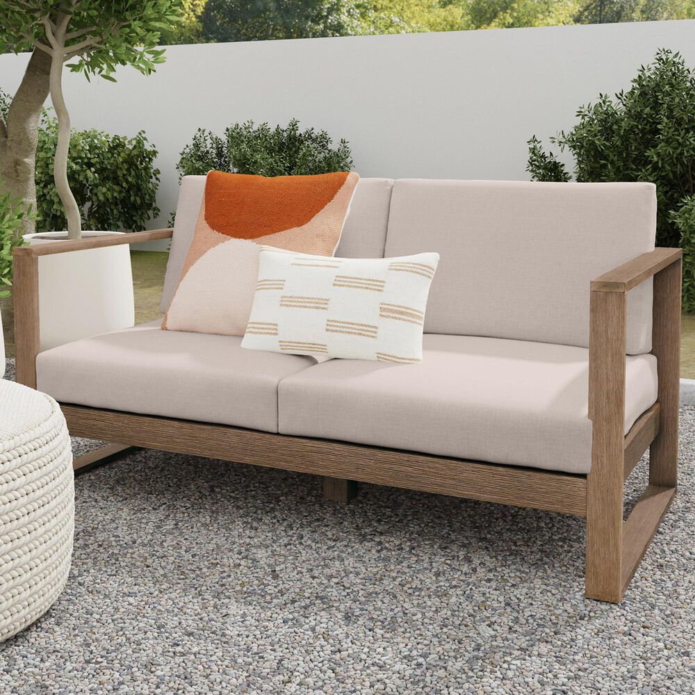 Linon Home Decor Silas 2-Seater Outdoor Sofa with Beige Cushions in Natural, , large