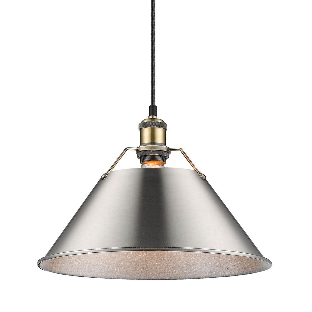 Golden Lighting Orwell 1-Light Wide Large Pendant with Pewter Shade in Aged Brass, , large