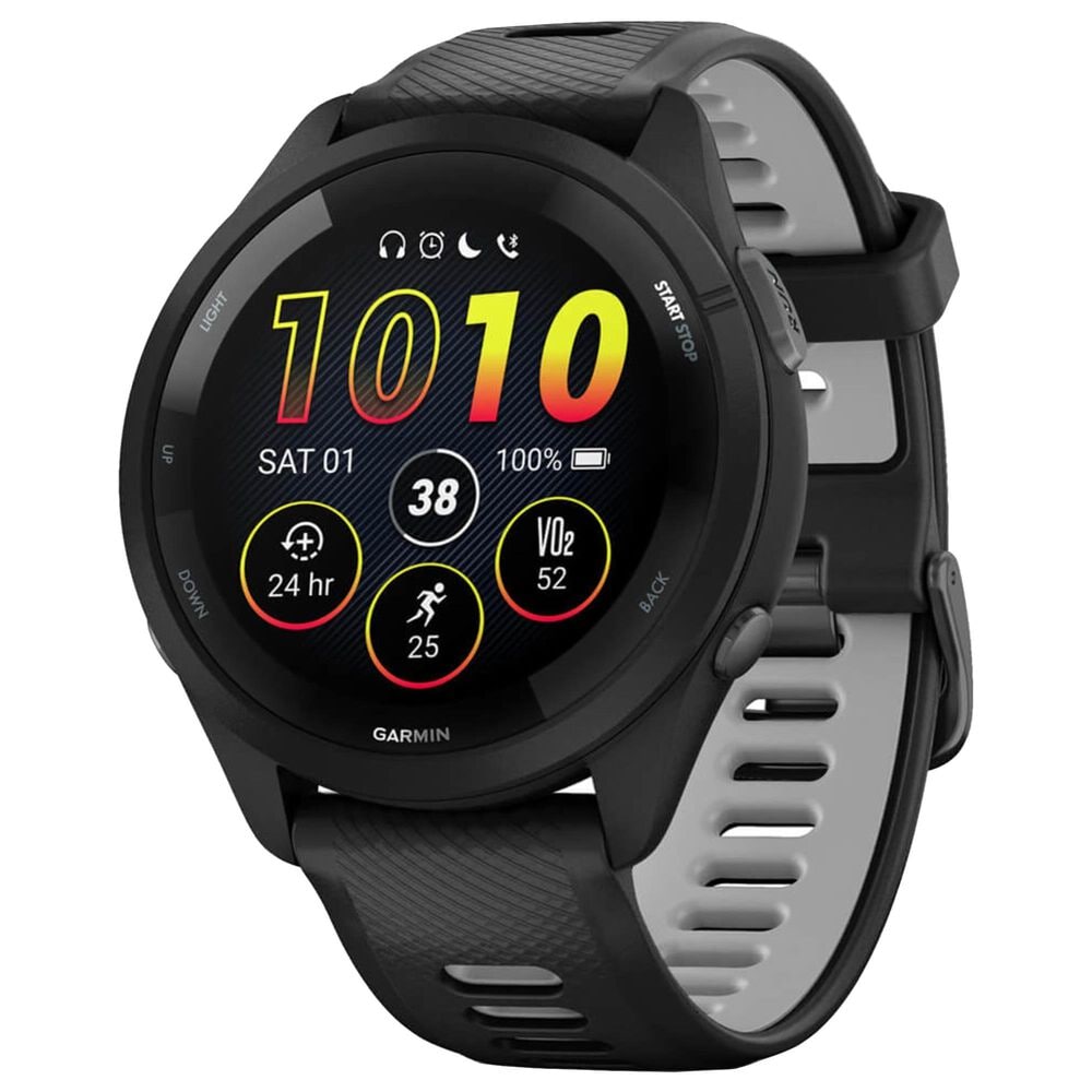 Garmin Forerunner 265 Smartwatch 46mm Black Bezel Case with Black and Powder Gray Silicone Band, , large