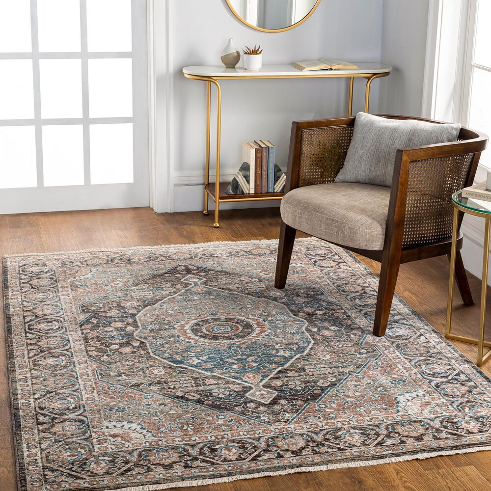 Surya Carlisle Oriental 5&#39;3&quot; x 7&#39;9&quot; Dusty Pink, Sage, Denim, Medium Brown and Dark Brown Area Rug, , large