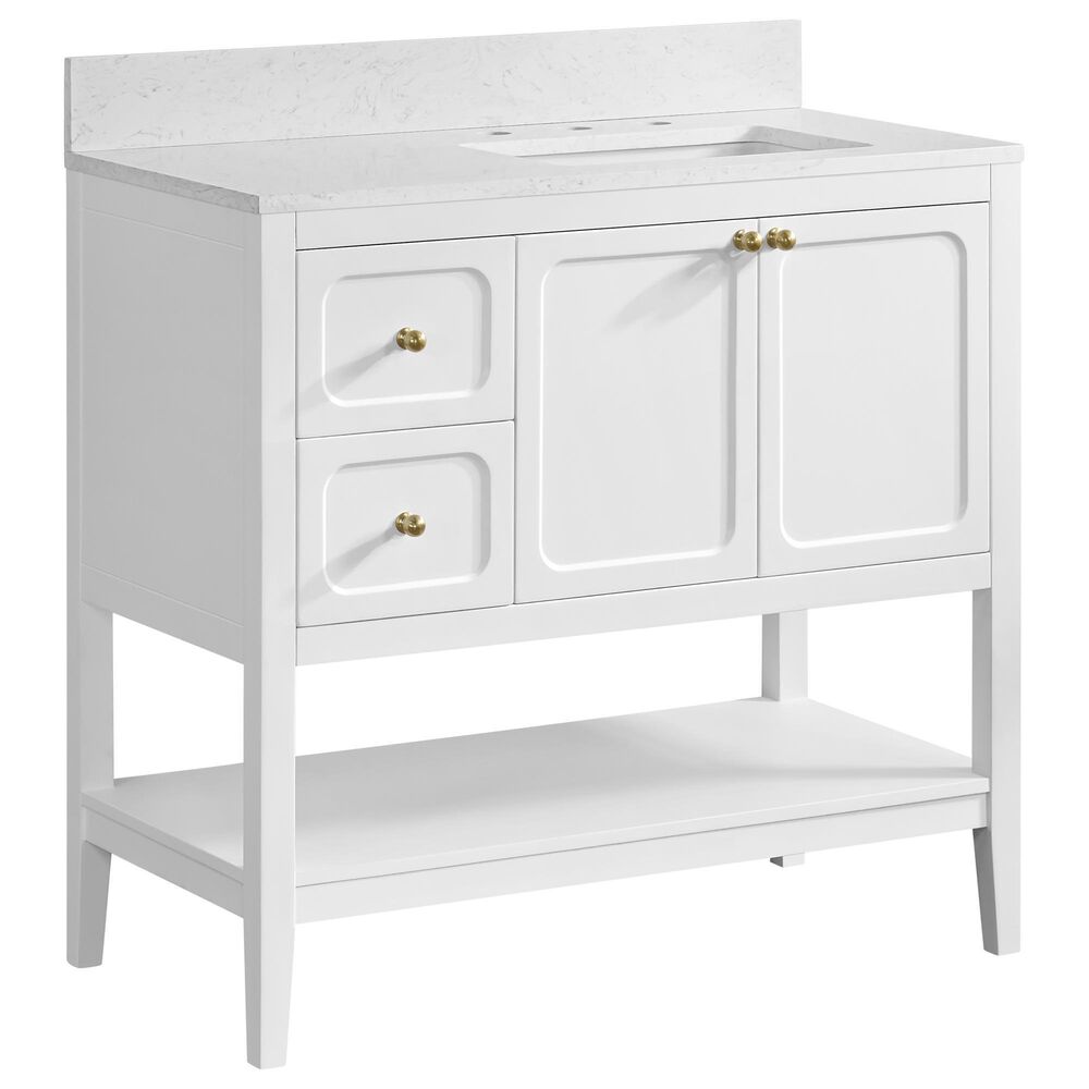 37B Ravello 36" Single Bathroom Vanity Cabinet in Bright White with Marble Top and Backsplash, , large