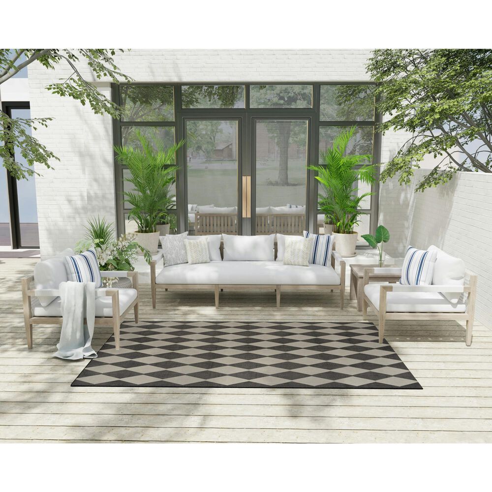 Nourison Positano Geometric Black 5&#39; x 7&#39; Indoor/Outdoor Area Rug, , large