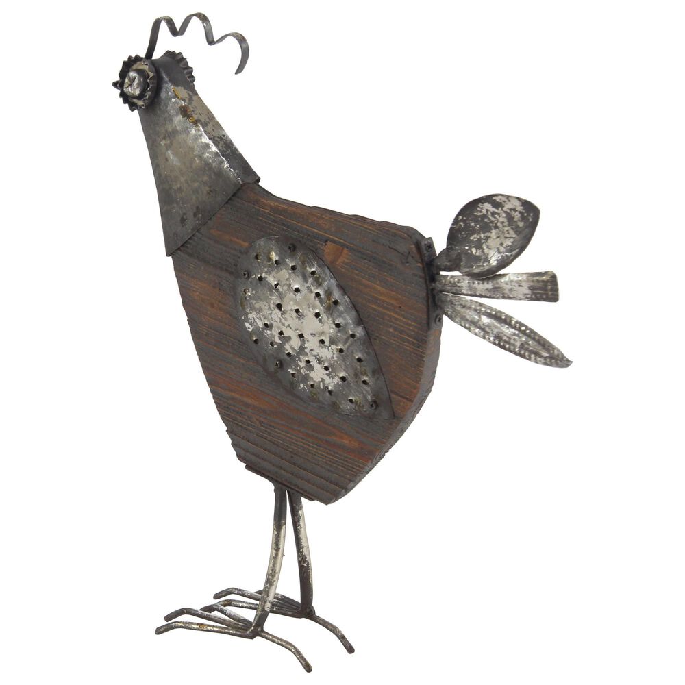 Maple and Jade 19&quot; Farmhouse Rooster Sculpture in Black and Dark Brown, , large