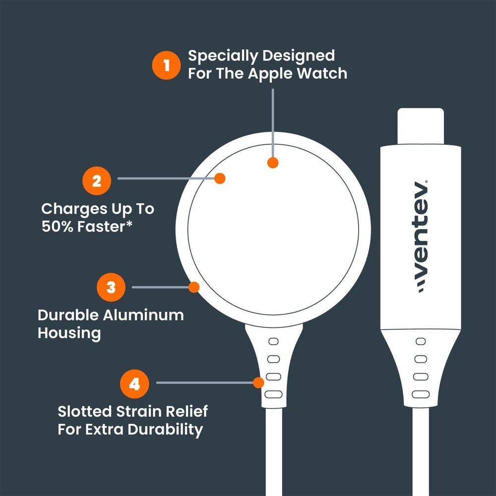 Ventev Ultrafast Wireless Charger for Apple Watch in White, , large