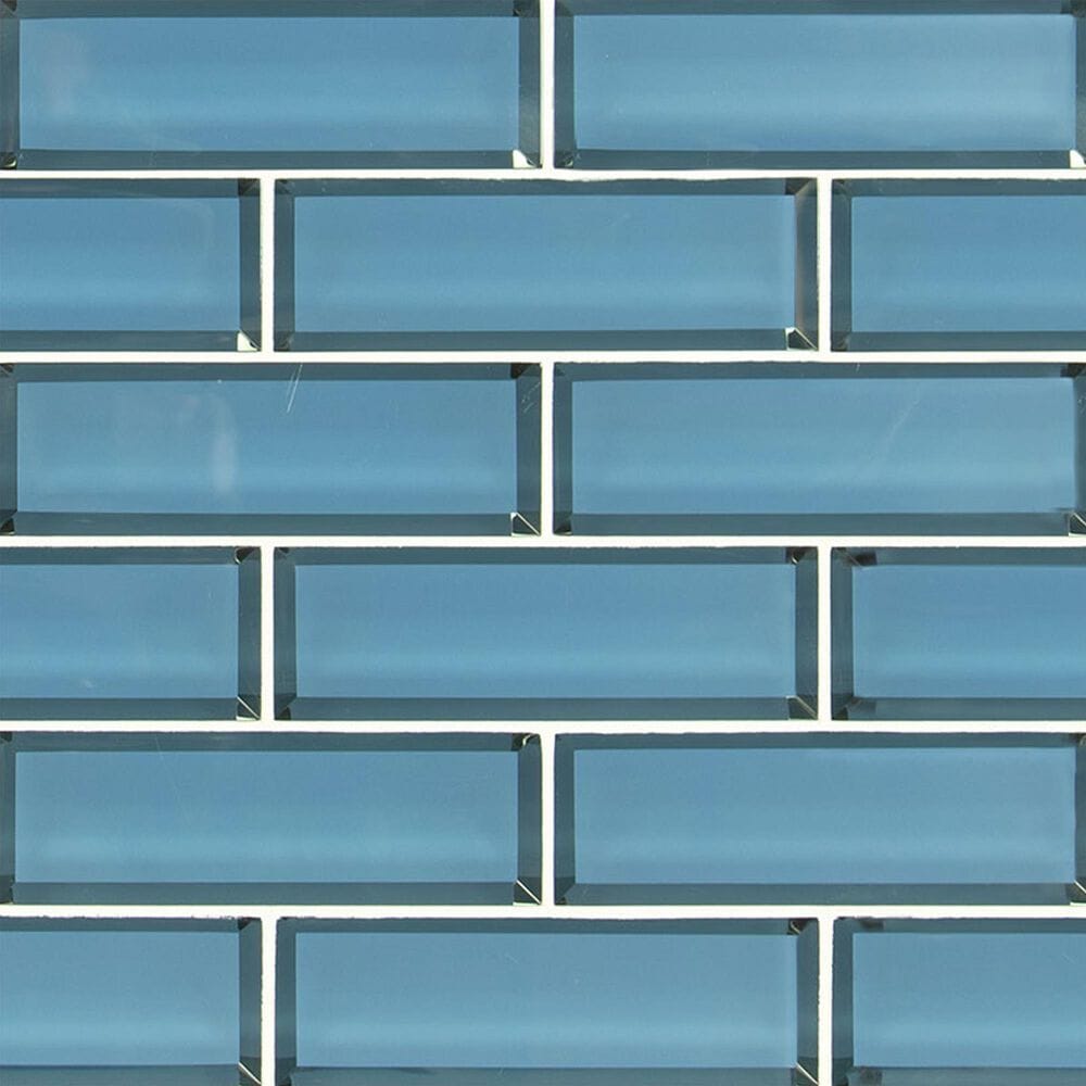 MS International Haiku Sapphire Beveled 2" x 6" on 12" x 12" Glass Mosaic Sheet, , large