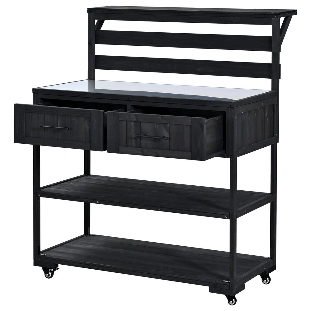 HOMLUX 62.3'' Outdoor Kitchen Island in Black, , large