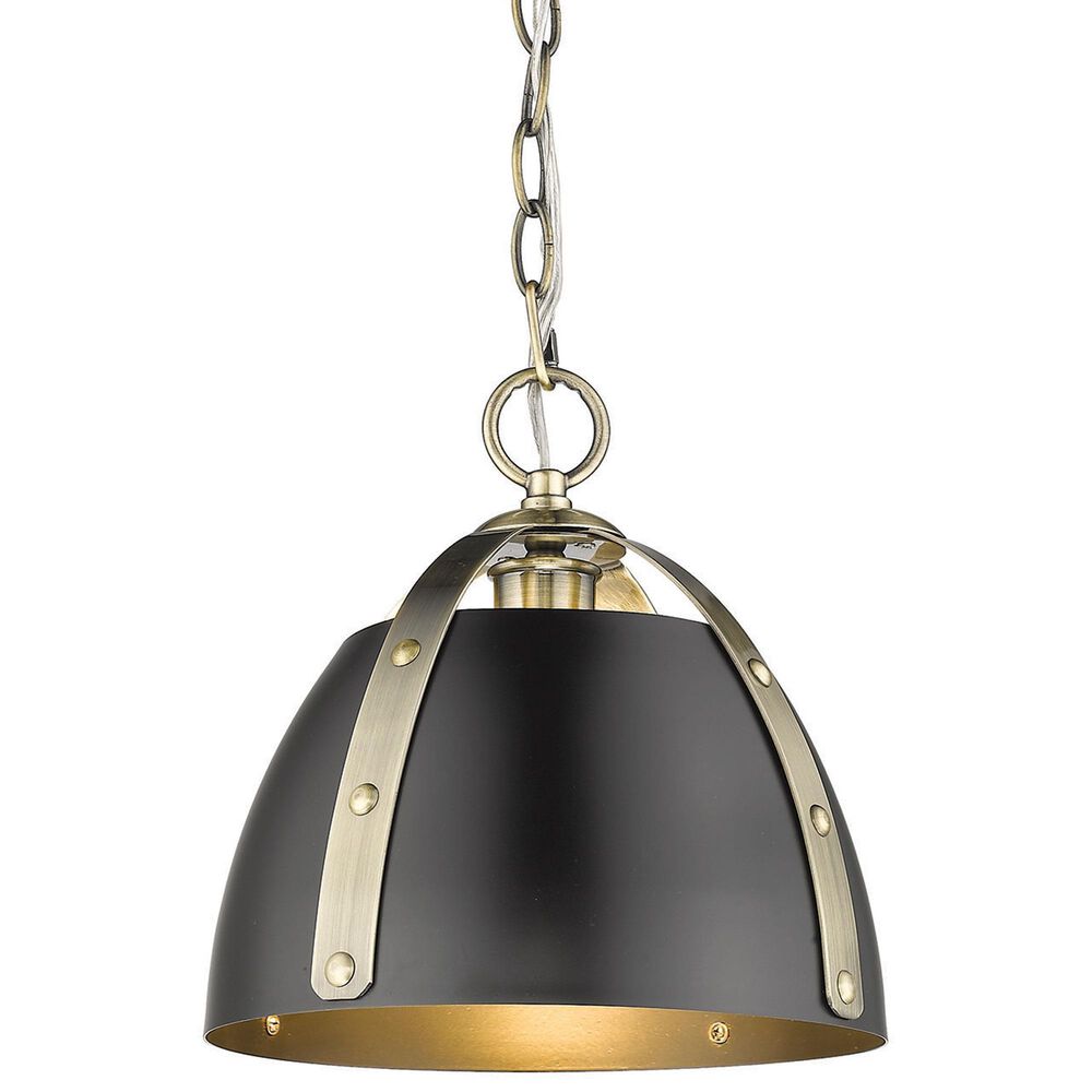 Golden Lighting Aldrich 1-Light Pendant with Matte Black Shade in Aged Brass, , large
