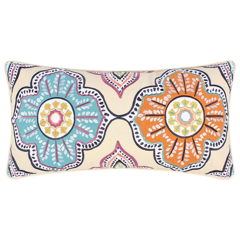 Levtex Magnolia 12" x 24" Lumbar Throw Pillow in Tan, Teal, Orange and Navy, , large
