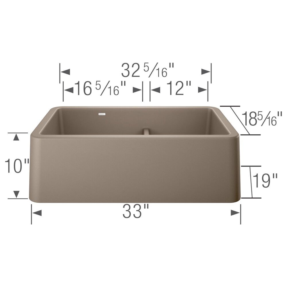 Blanco Ikon 33&quot; Apron Double Bowl Farmhouse Sink with Low Divide in Truffle, , large