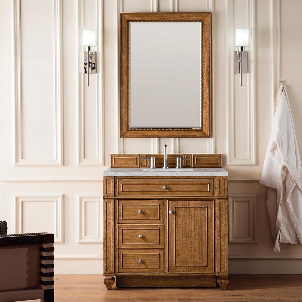 James Martin Vanities Bristol 36&quot; Single Bathroom Vanity in Saddle Brown with 3 cm Victorian Silver Quartz Top and Rectangular Sink, , large
