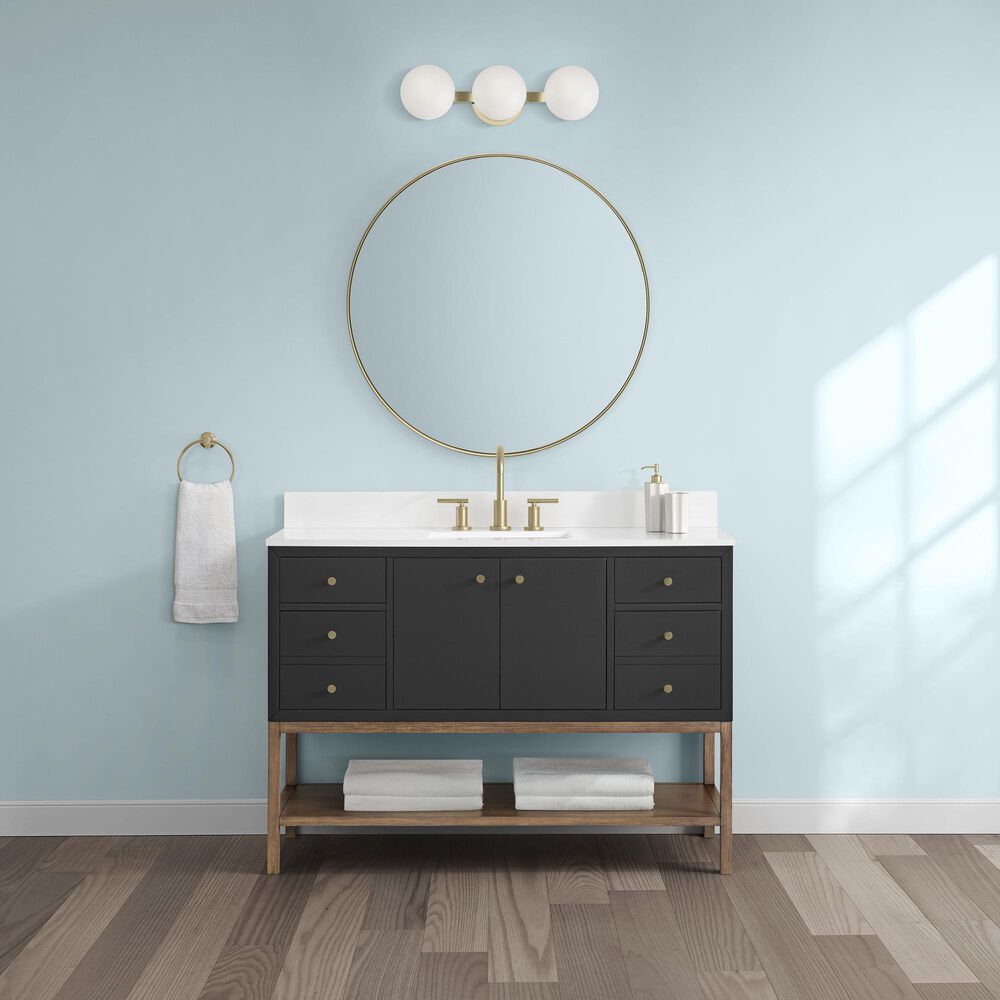 37B Isadore 48" Single Bathroom Vanity Cabinet in Tricorn Black and White Composite Stone Top and Backsplash, , large